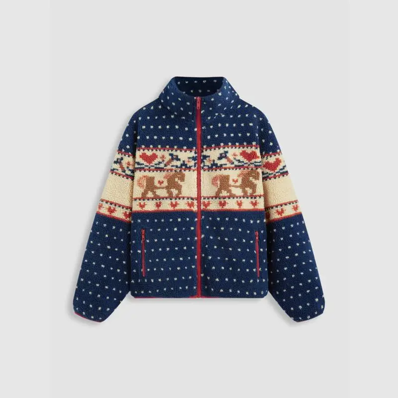 Merry Chrismas Fleece Collar Graphic Jacket