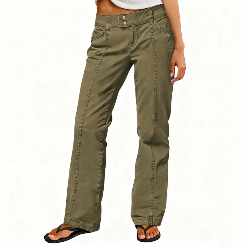 Mid Rise Straight Leg Pants women’s clothes Stretchy Fabric