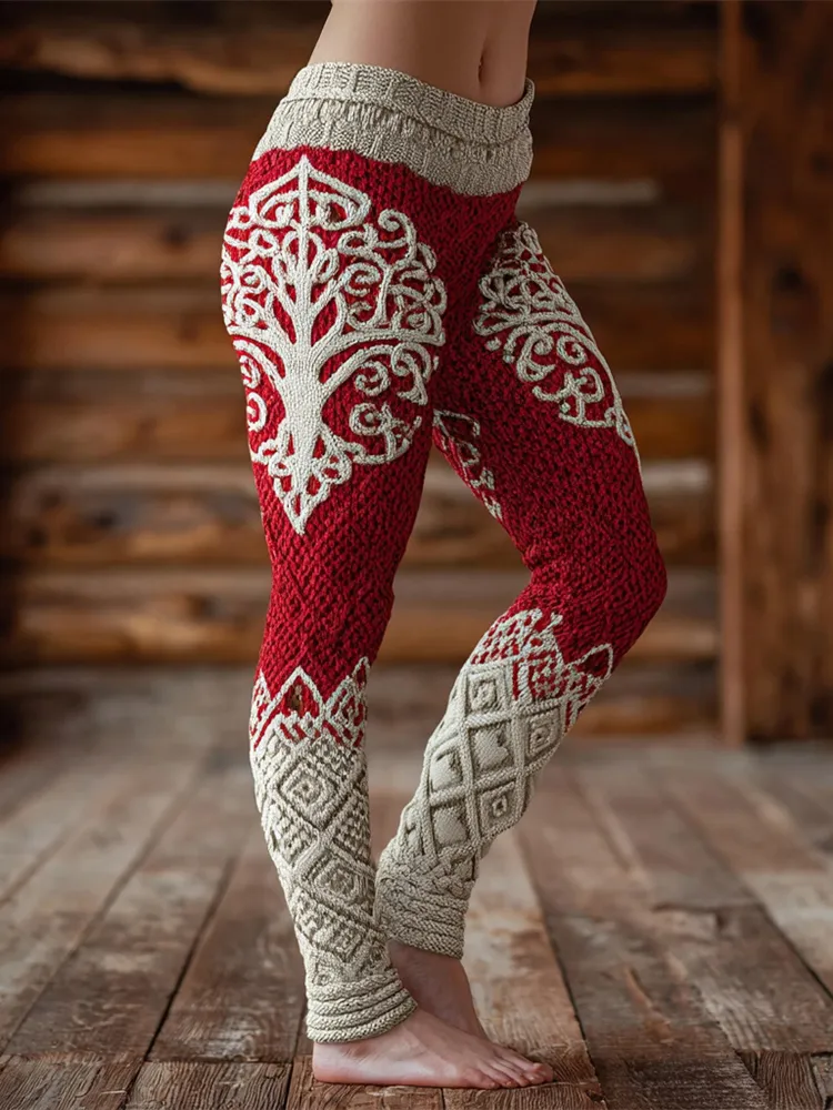 Christmas Celtic Tree Viking Art Women's Knit Leggings