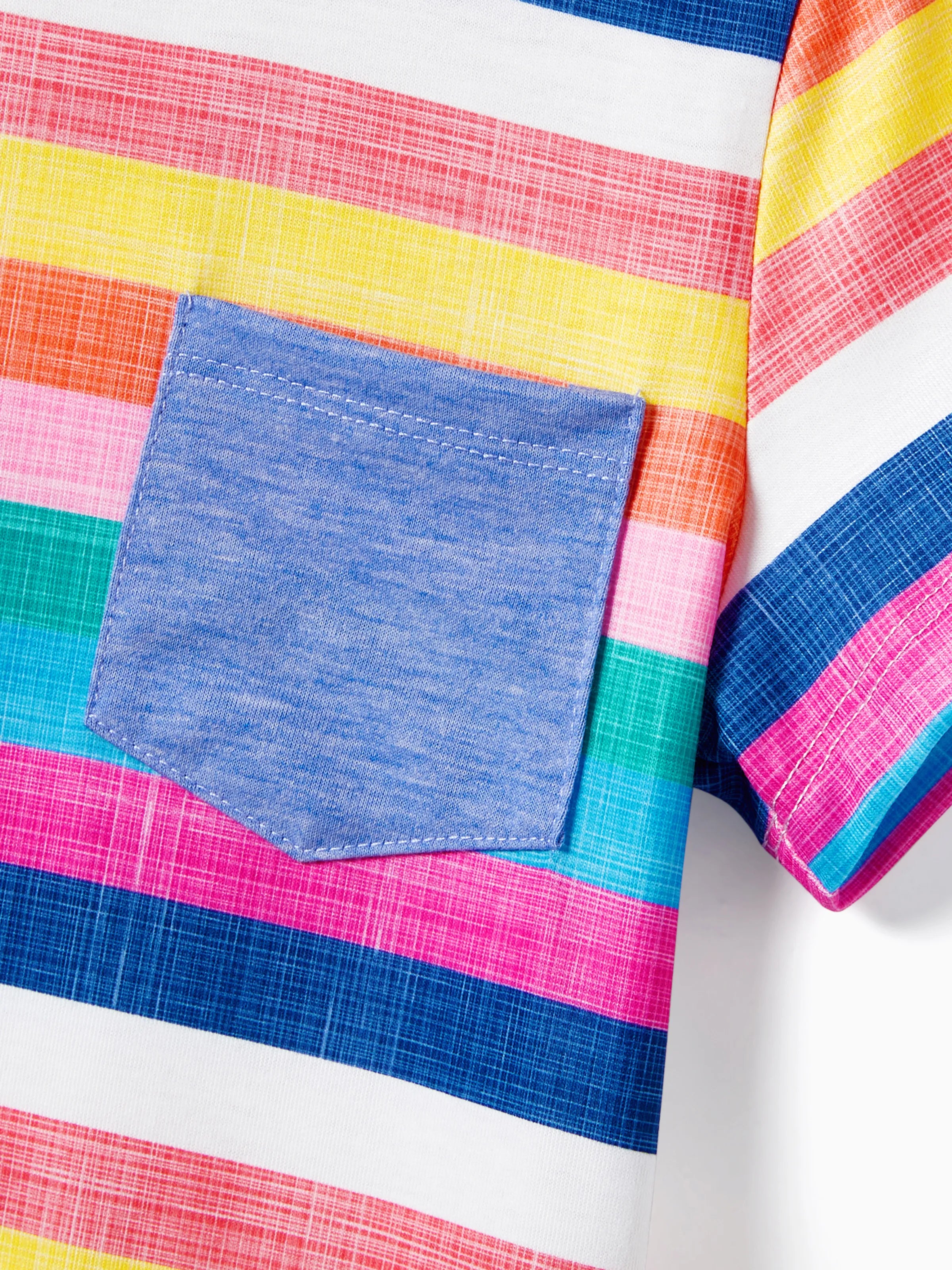 Family Matching Multi-Color Stripe T-shirt and Ruffle Hem Button Strap Dress Sets COLOREDSTRIPES