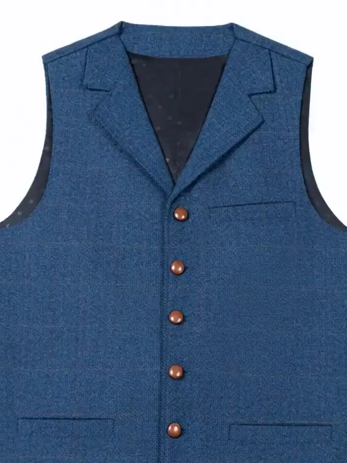 Men's Retro Tweed Vest Herringbone Wool-Polyester Blend Classic Formal & Casual Sleeveless Waistcoat Dress Fabric