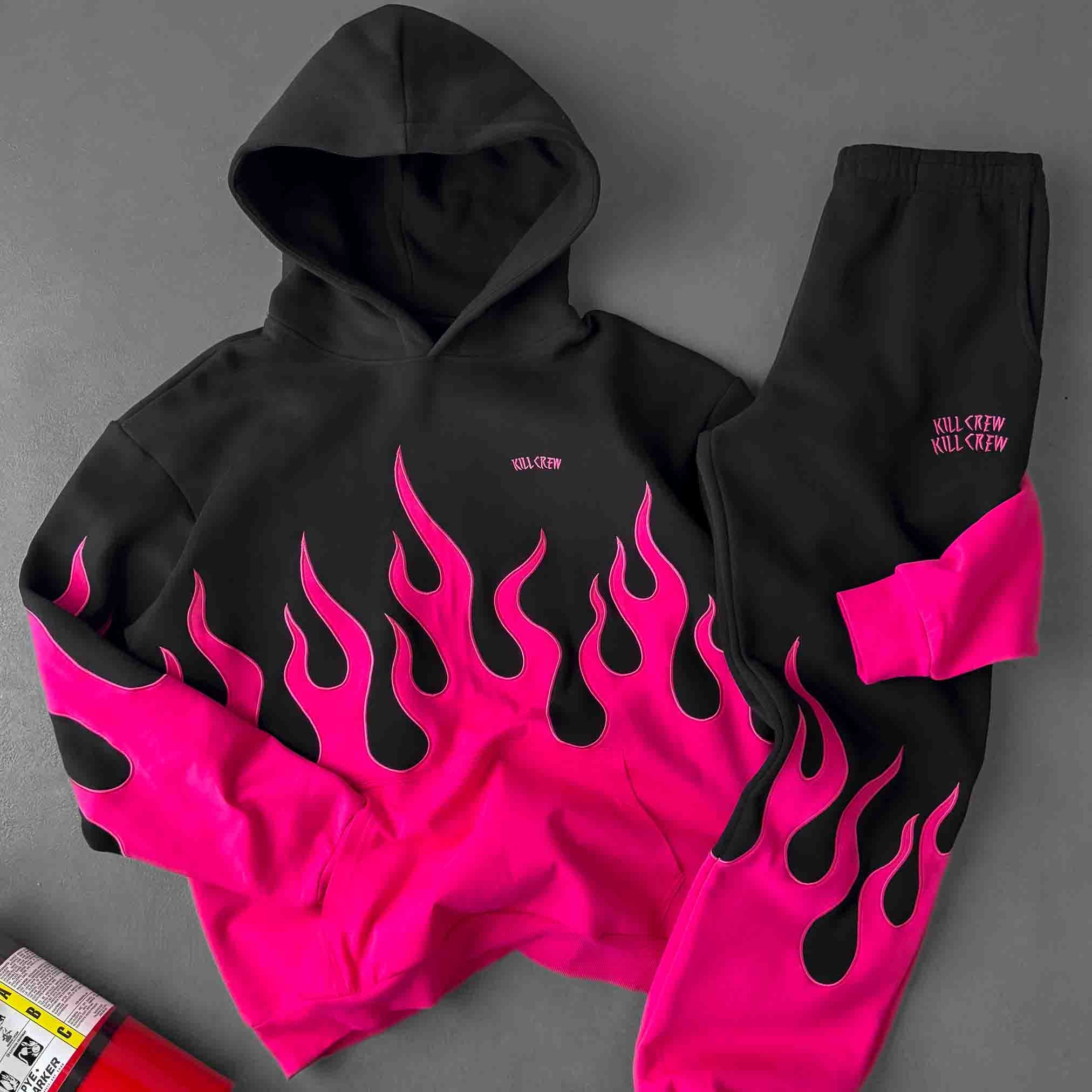 OVERSIZED PREMIUM HEATER HOODIE - BLACK / PINK