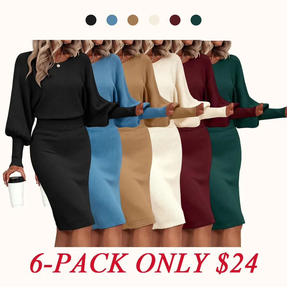 Autumn and winter lantern sleeve waist-cinching sweater dress