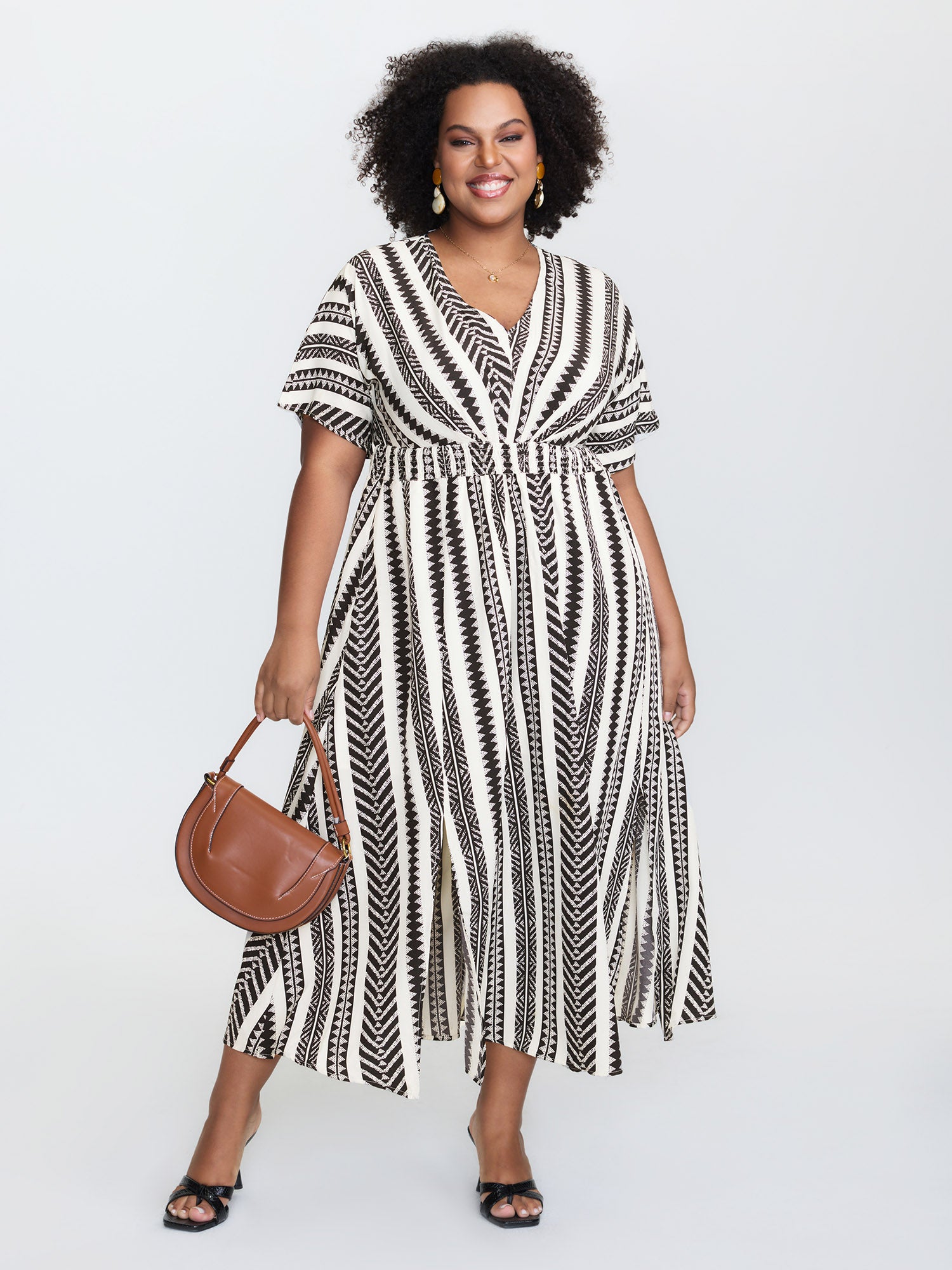 Solid Geometric Dolman Sleeve Pocket Shirred Split Hem Dress