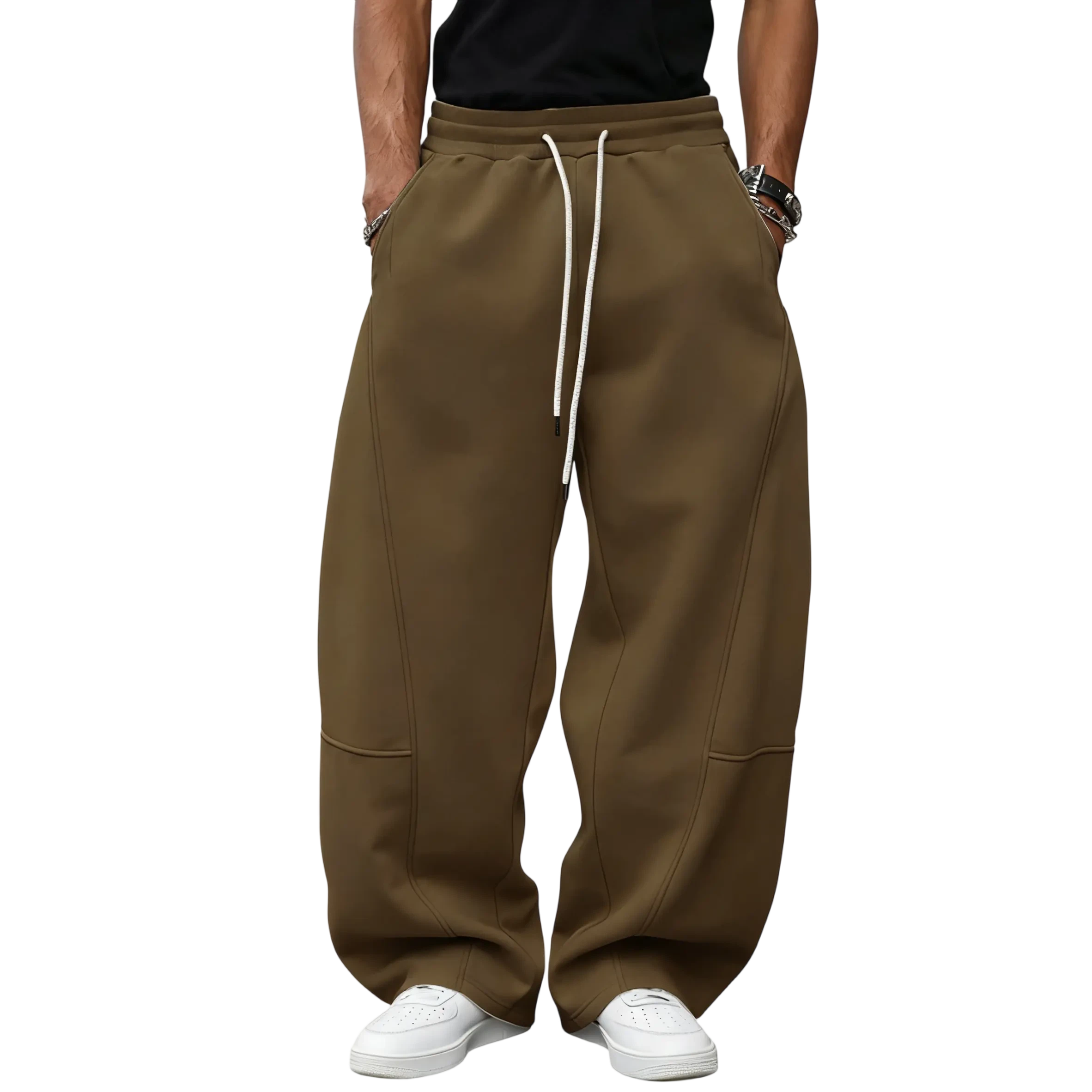 Unisex Drawstring Waist  Straight Wide-Leg Loose Fit Jogger Pants