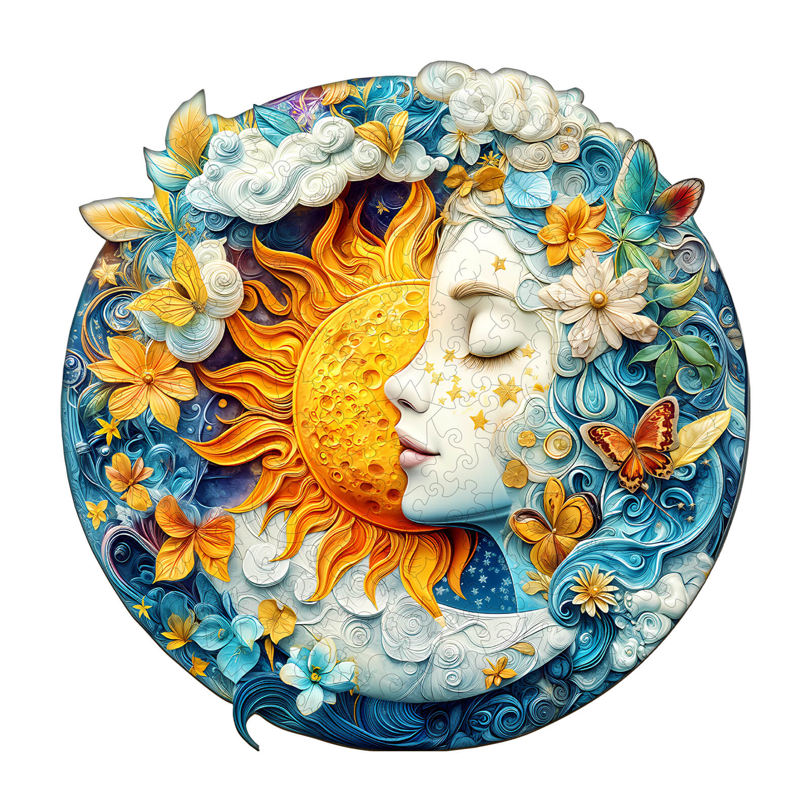 Moon sun and girl Wooden Jigsaw Puzzle