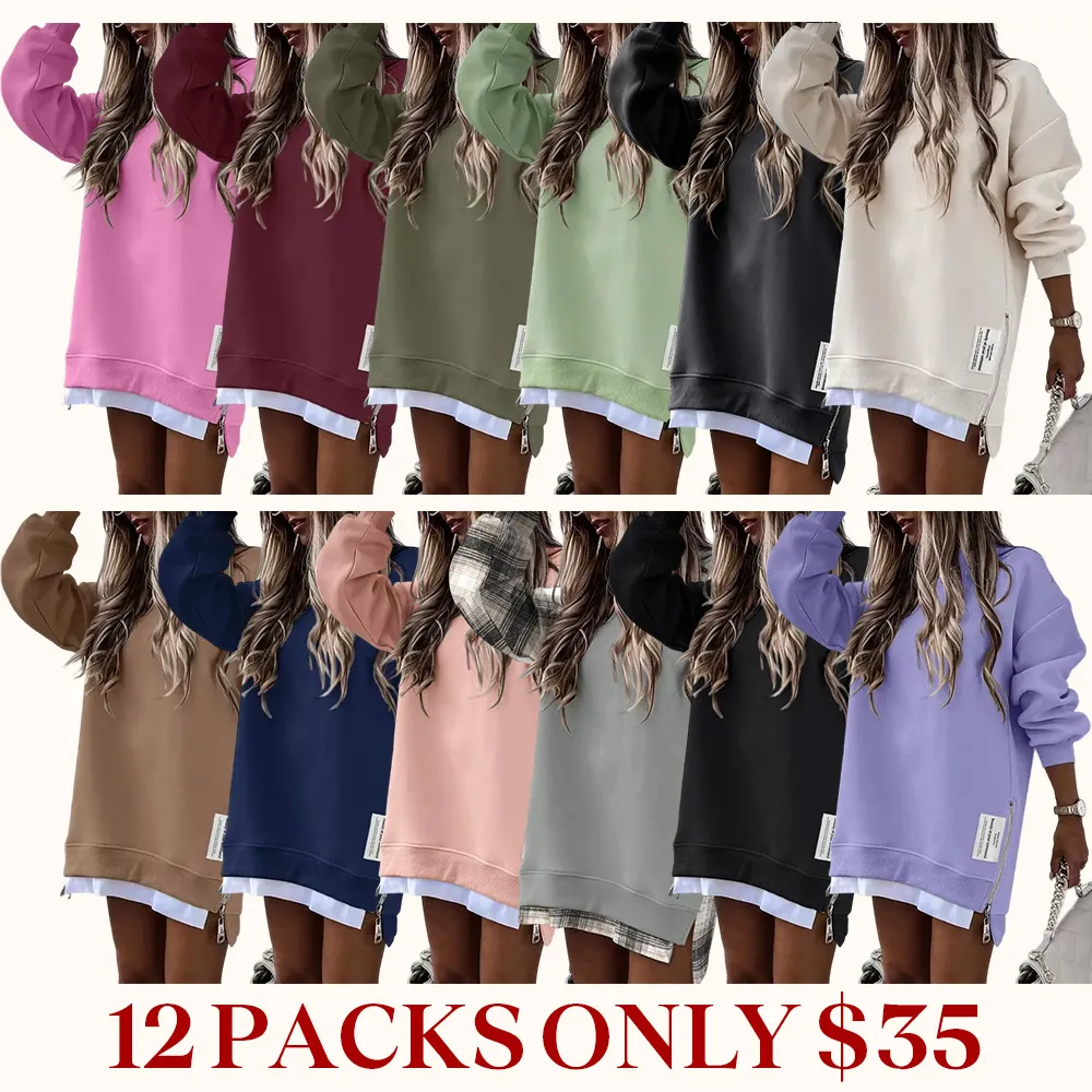 Women's pullover sweatshirt with slit casual dress