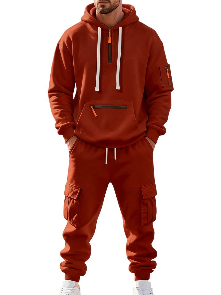 Men’s Winter Fleece-Lined Set – Warm Casual Workwear Outfit with Multi-Pocket Jacket & Pants