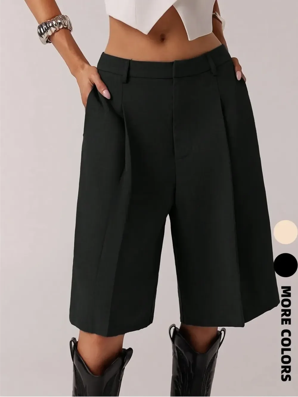 Women's Solid Color Simple Commuter Bermuda Shorts, All Seasons Business Casual Long Pants