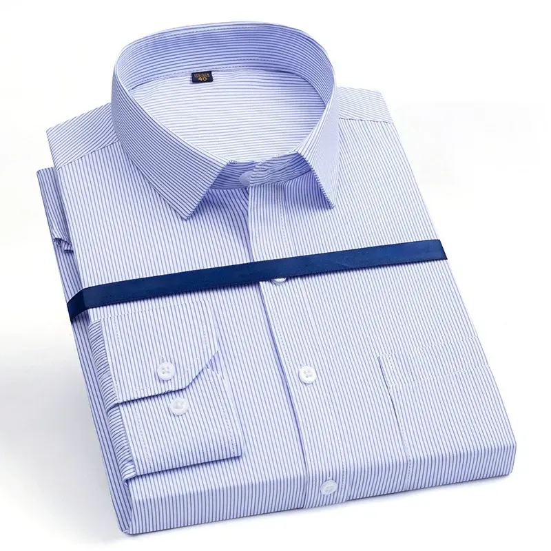 Men'S Long Sleeve Business Solid Color Cotton Breathable Shirt