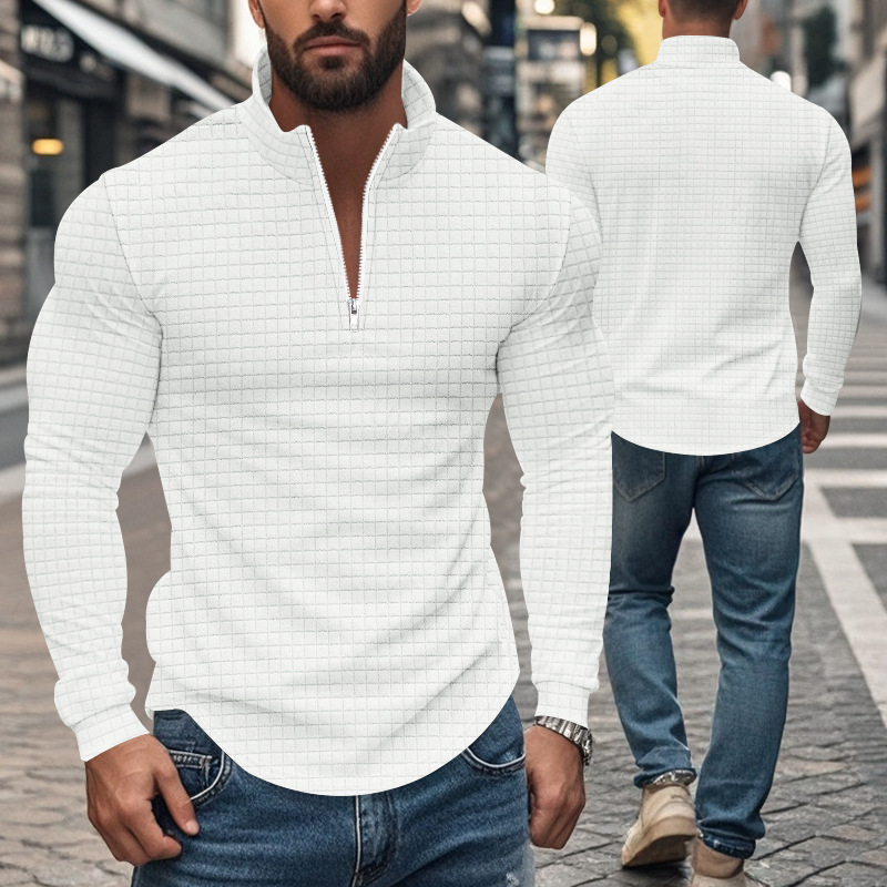 Men’s Solid Color Waffle Weave Pullover