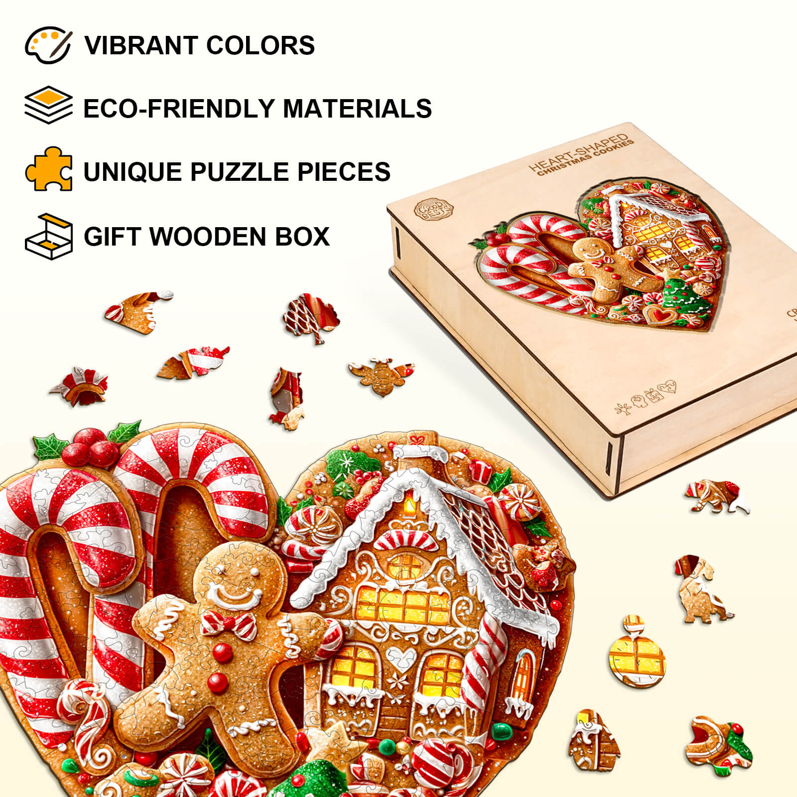Heart-shaped Christmas cookies Wooden Jigsaw Puzzle