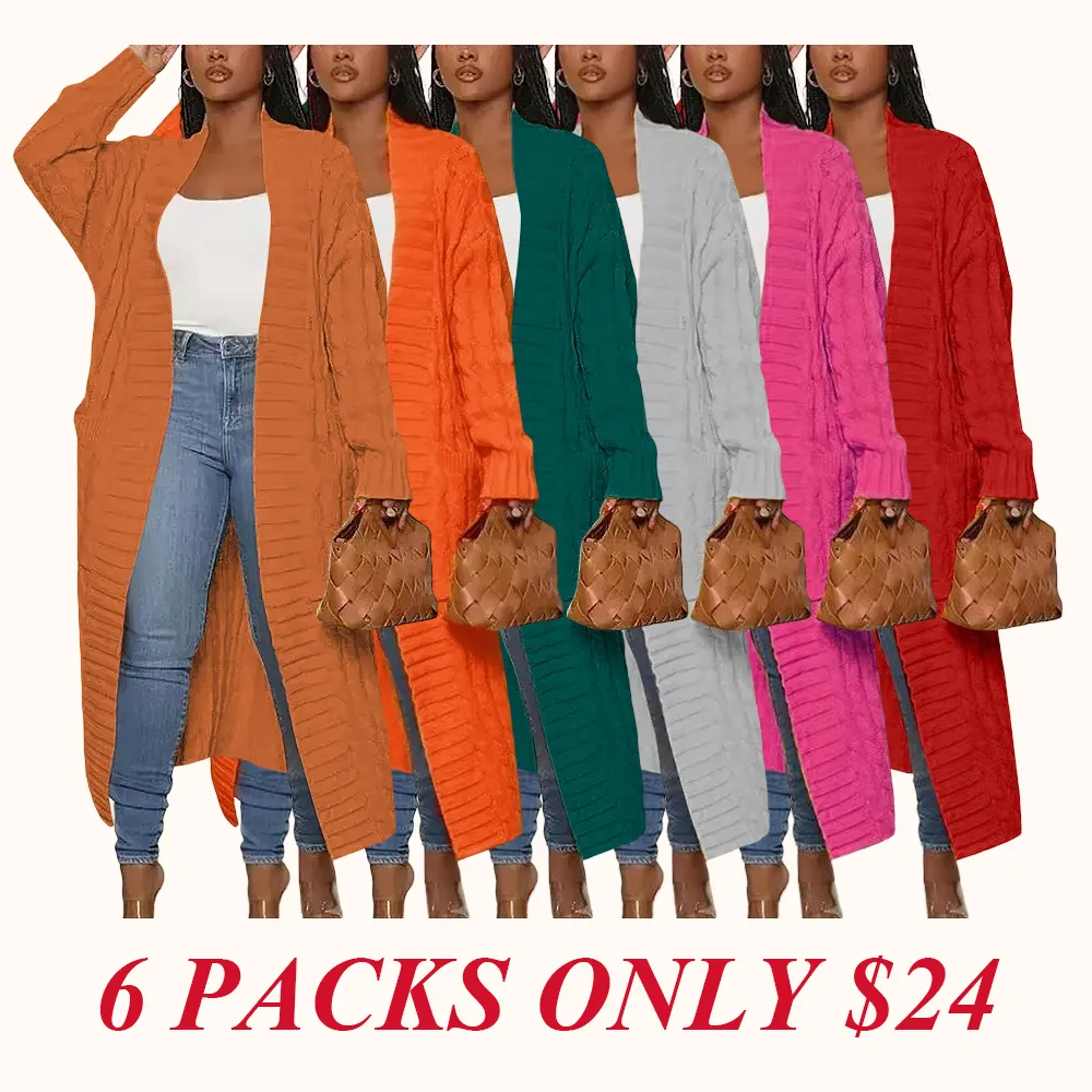 Women's Solid Color Textured Drop Shoulder Pocket Longline Cardigan