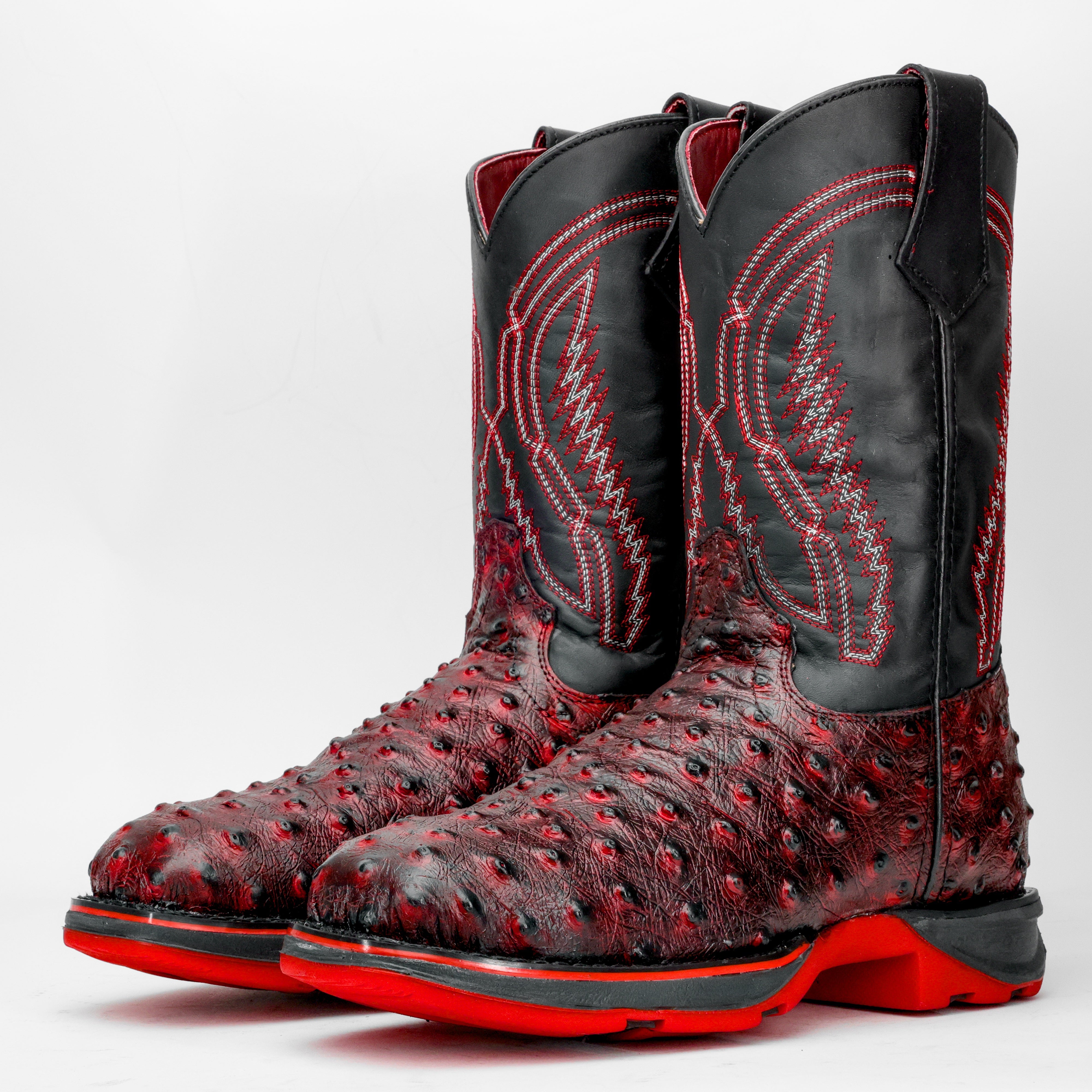 Black Cherry Ostrich Leather Boots With 3D Lightweight Sole - Composite Toe