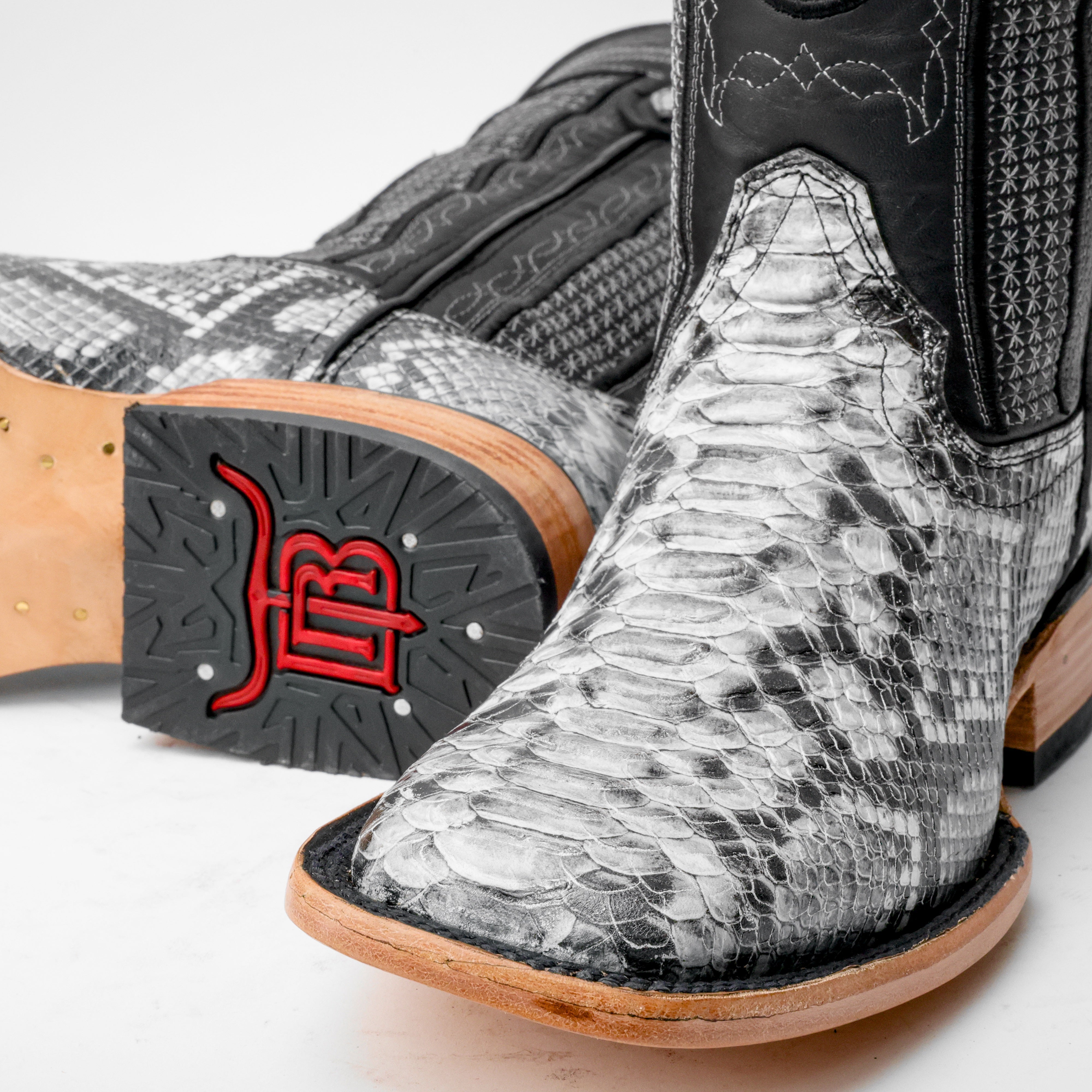 Natural Python Leather Boots - Square Toe