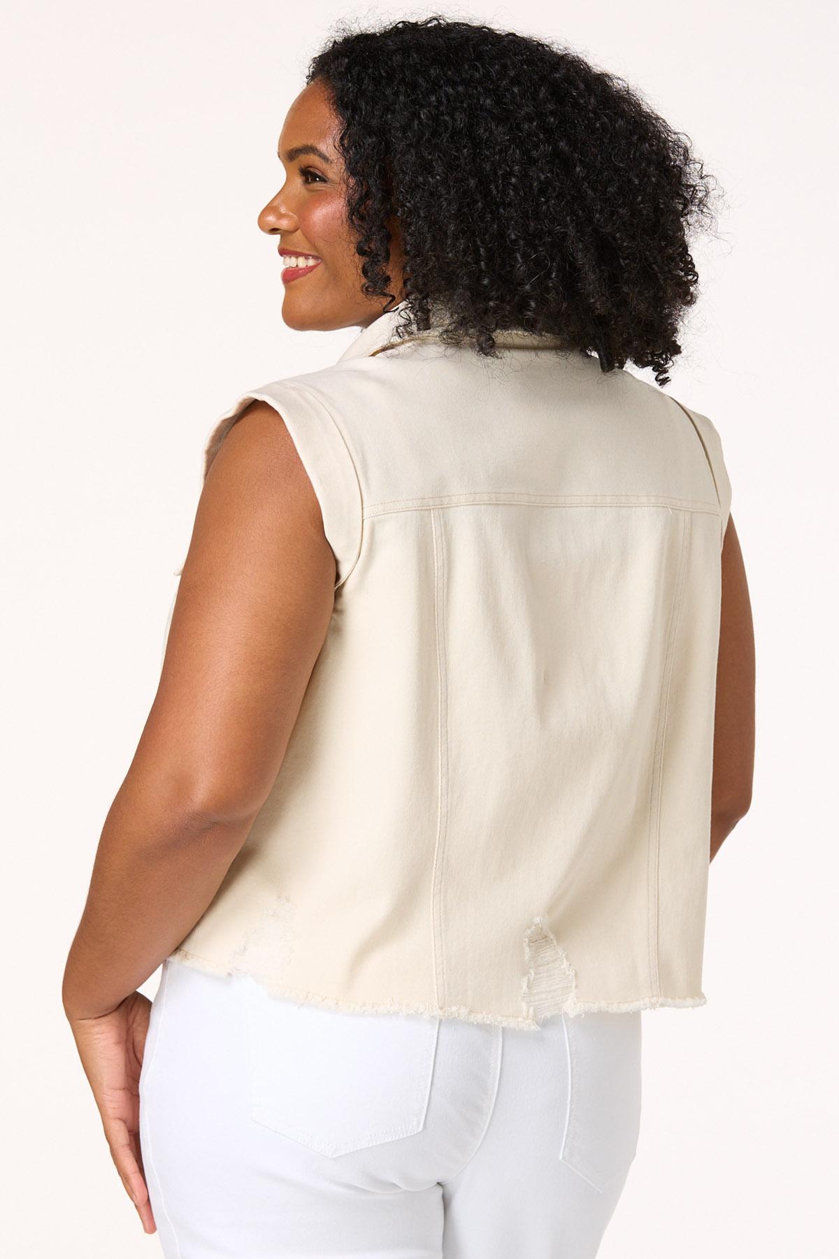 Plus Size Natural Distressed Vest