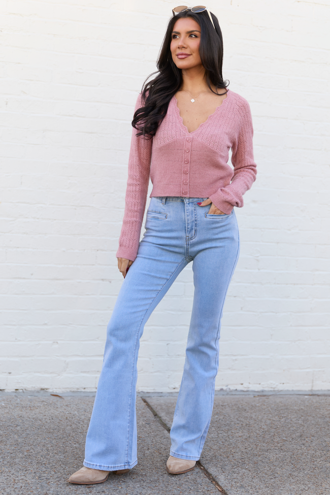Pheobe Mauve Pointelle Cardigan Top