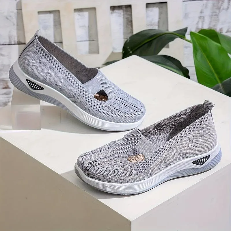 Women's Slip-Ons - Airy Mesh Sneakers with Hollow Cut-Out Design | Lightweight & Cute for Outdoor Walking