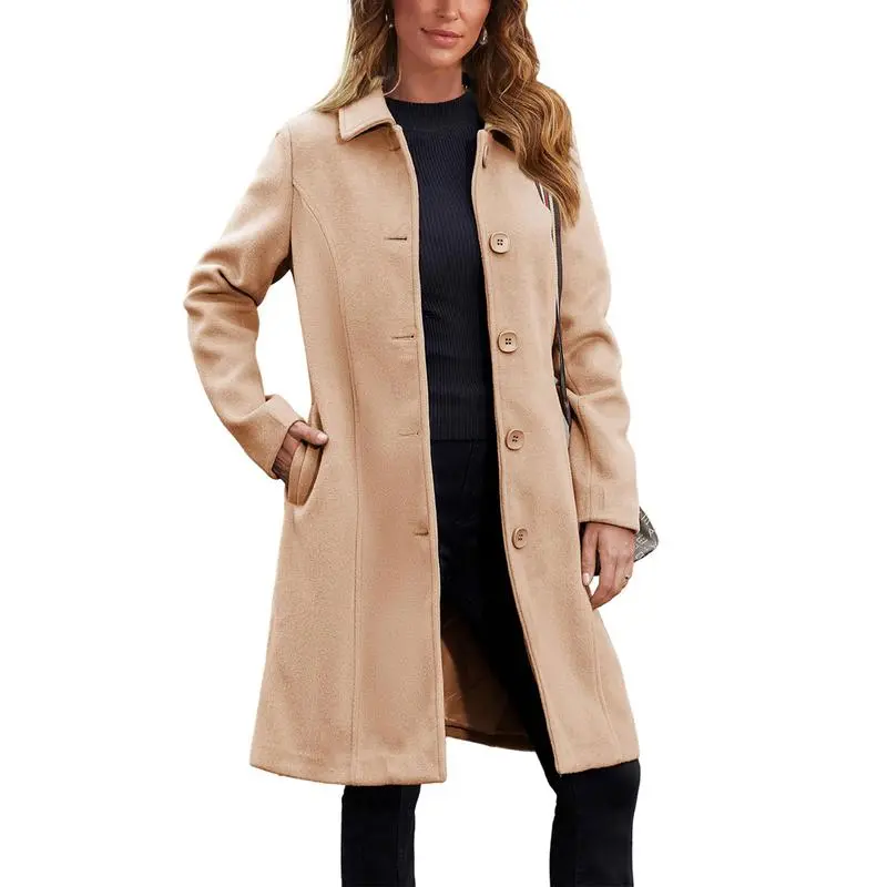Women's Faux Wool Peacoat Single Breasted Notched Collar Trench Coat