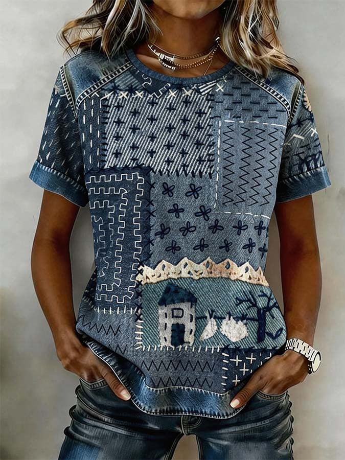 Women'S Casual Round-Neck Printed Top