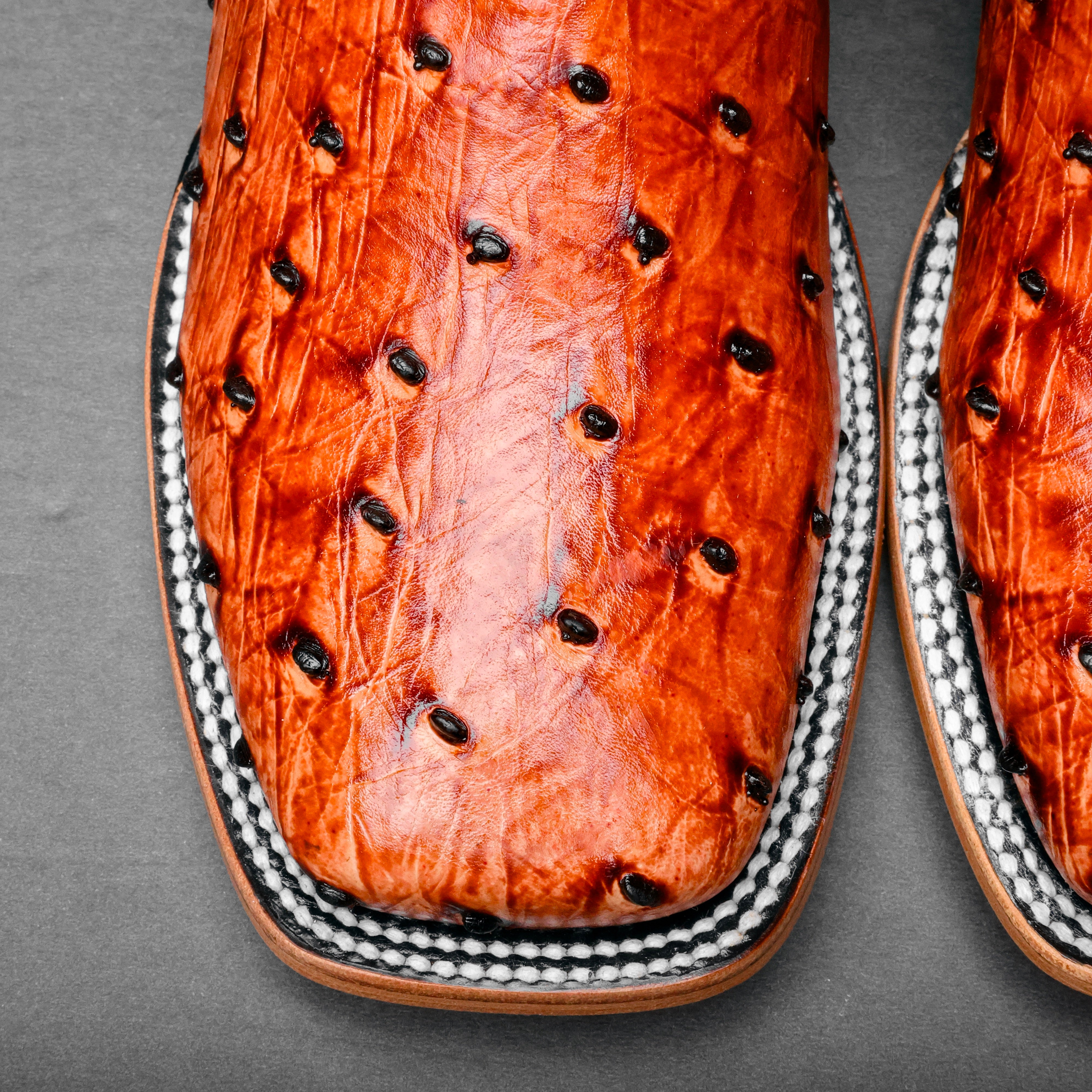 Cognac Ostrich Leather Boots - Square Toe