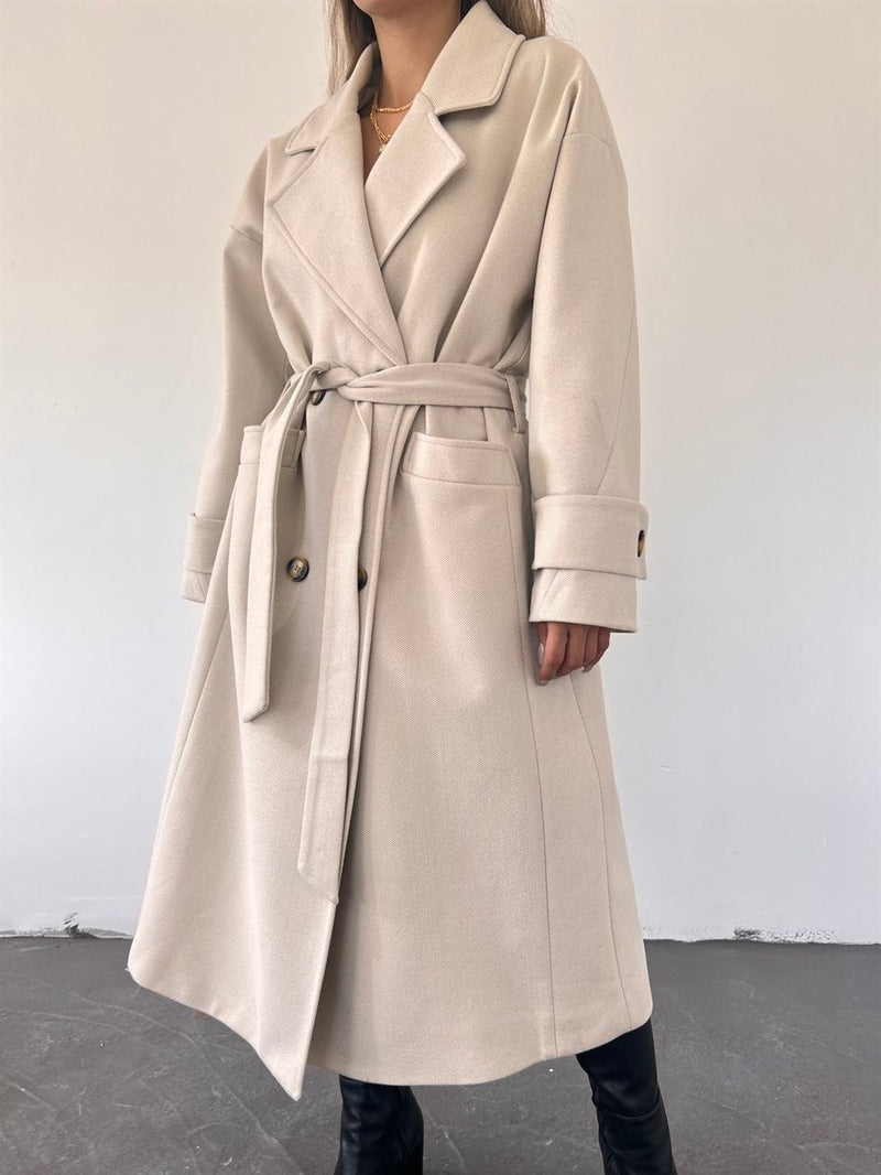 Womens Trench Belted Buttoned Coat