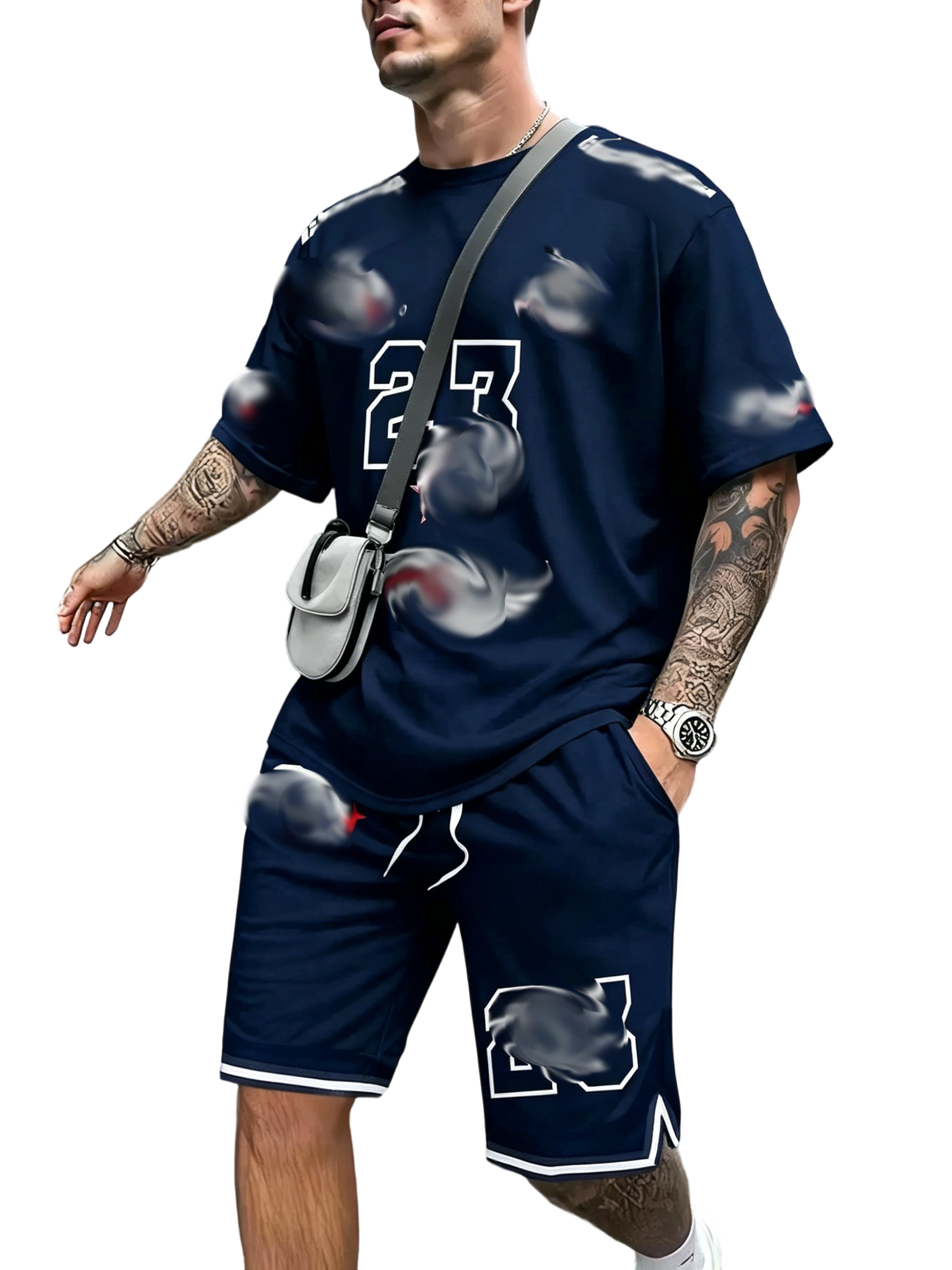 Two-Piece Set Men's Letter Print Short Sleeve T-shirt & Track Shorts Set