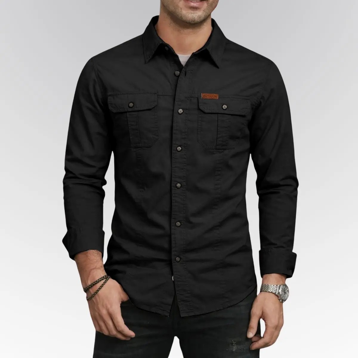 Men's Long Sleeve Workwear Shirt - Outdoor Casual Versatile Top