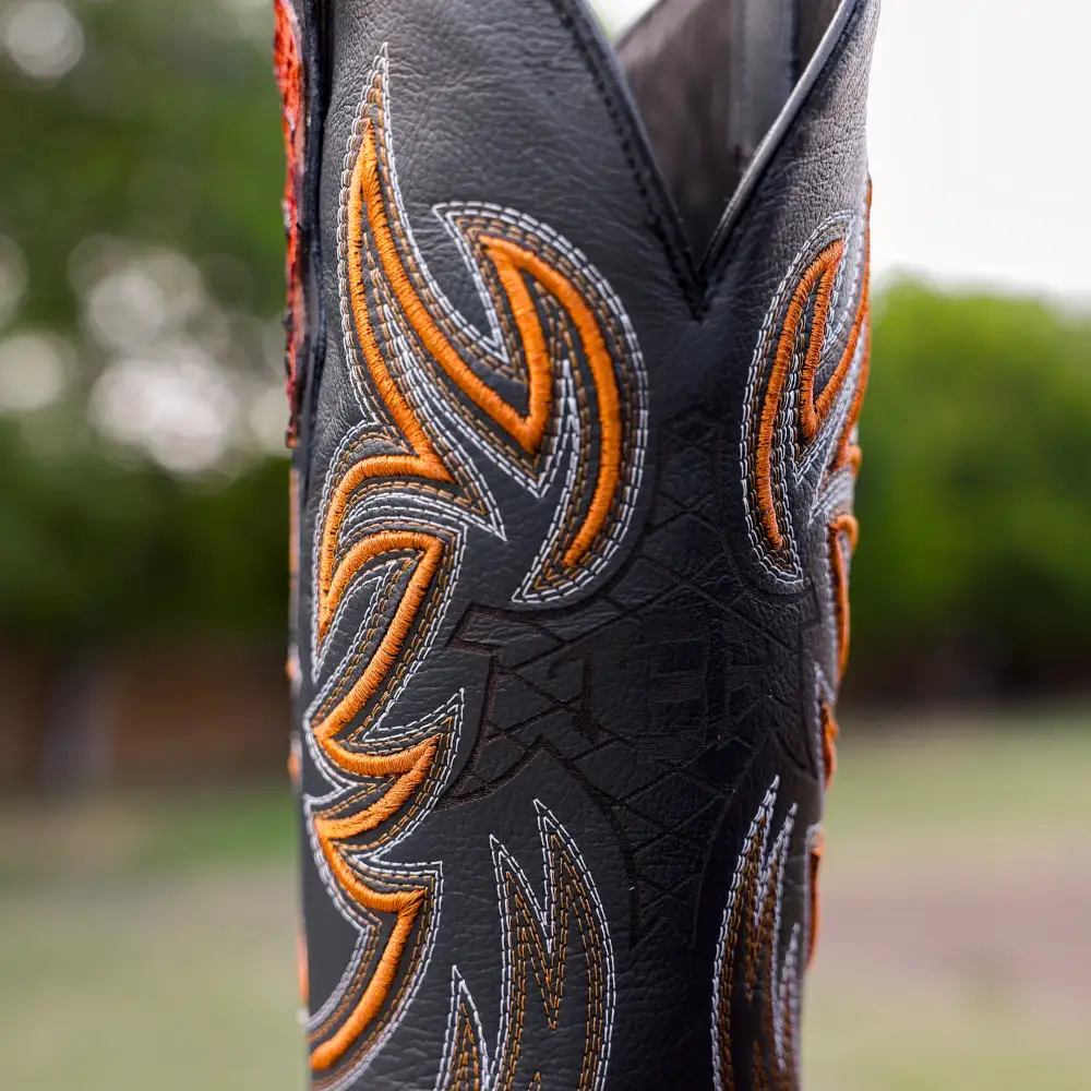 Cognac Caiman Neck Leather Boots - Square Toe