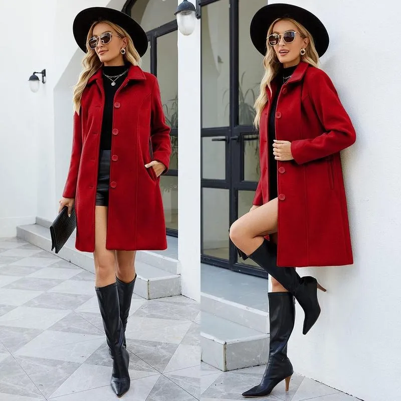 Women Winter Wool Blend Camel Mid-Long Coat
