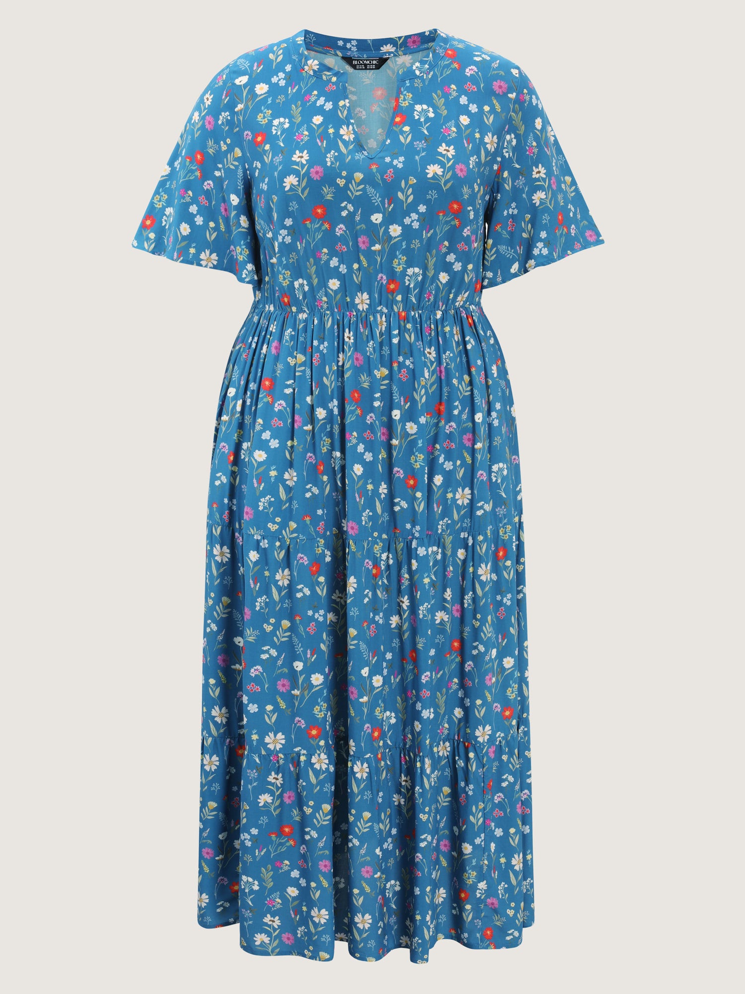 Floral Print Pockets Tiered Maxi Dress