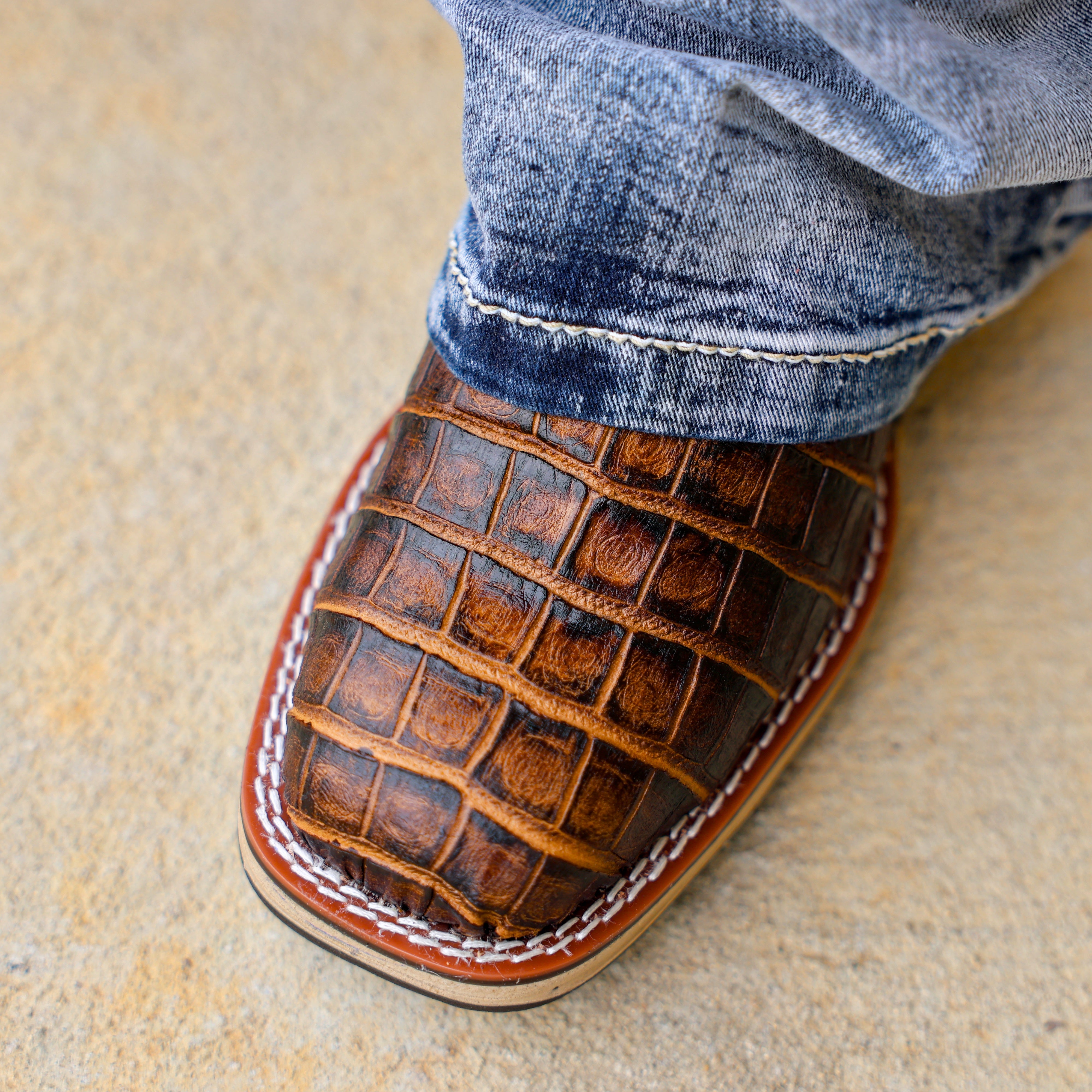 Honey American Caiman Gator Belly Leather Boots With 3D Lightweight Sole - Composite Toe