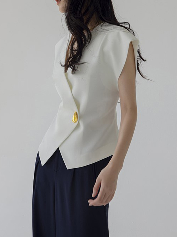 Asymmetric Buttoned Sleeveless V-Neck Vest Top