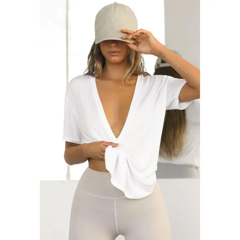 ✨ Women’s Deep V-Neck Short Sleeve Casual Tee