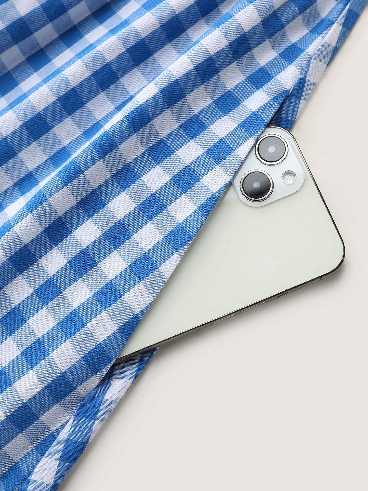 Checkered Stripe Flared Sleeve Pockets Mini Dress