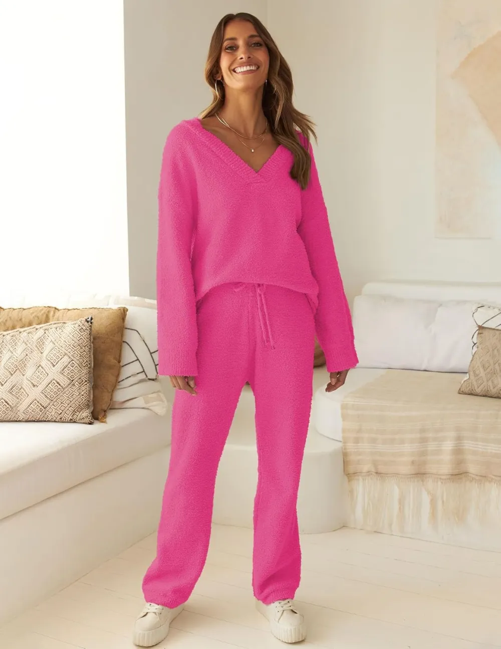 Women's Lounge Sets 2025 Fall Fashion 2 Piece Outfits Sweater Pajama Set