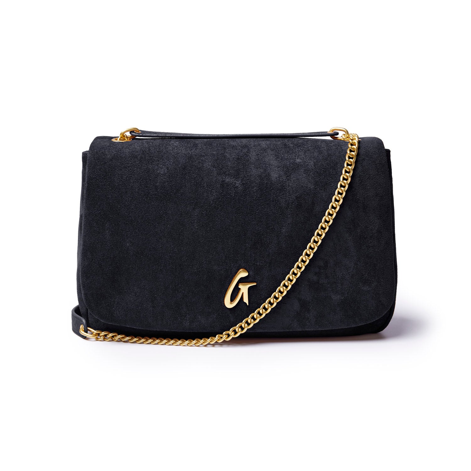 MEDIUM SUEDE FLAP BAG - BLACK