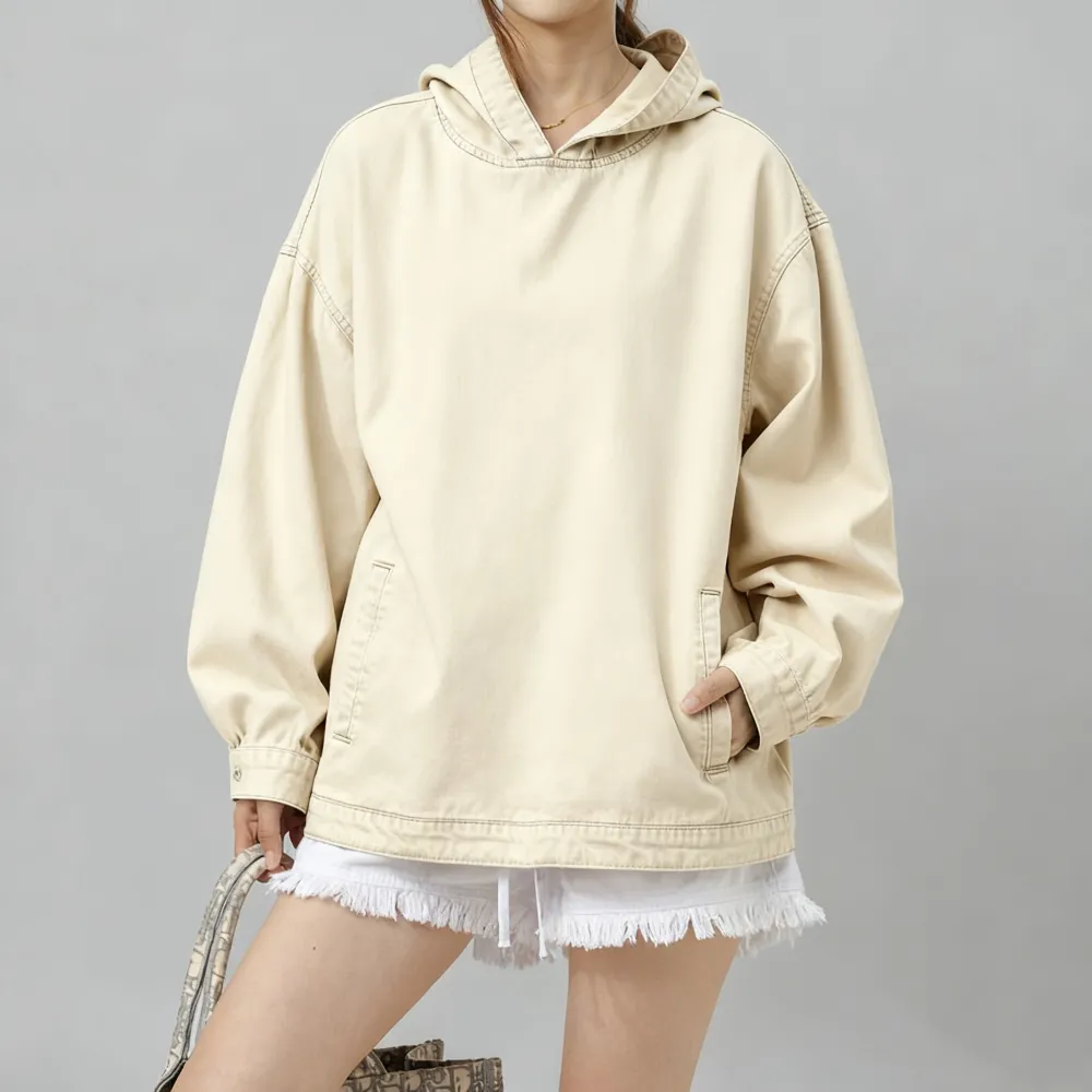 WOMEN'S DENIM HOODED SWEATSHIRT