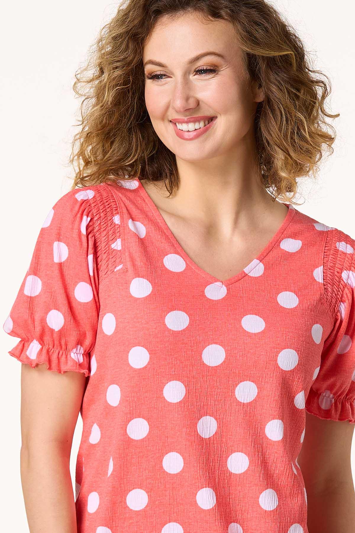 Dotted Smocked Shoulder Top