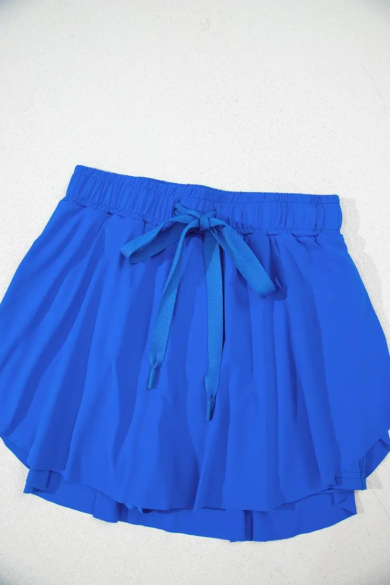 Women's Casual Drawstring Tie High Waist Lined Tennis Skorts