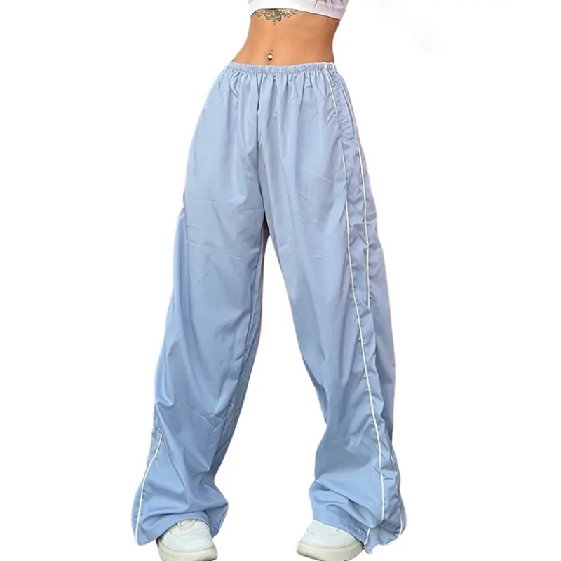 Wide-Leg Elastic-Waist Parachute Pants — Relaxed High-Rise Trousers