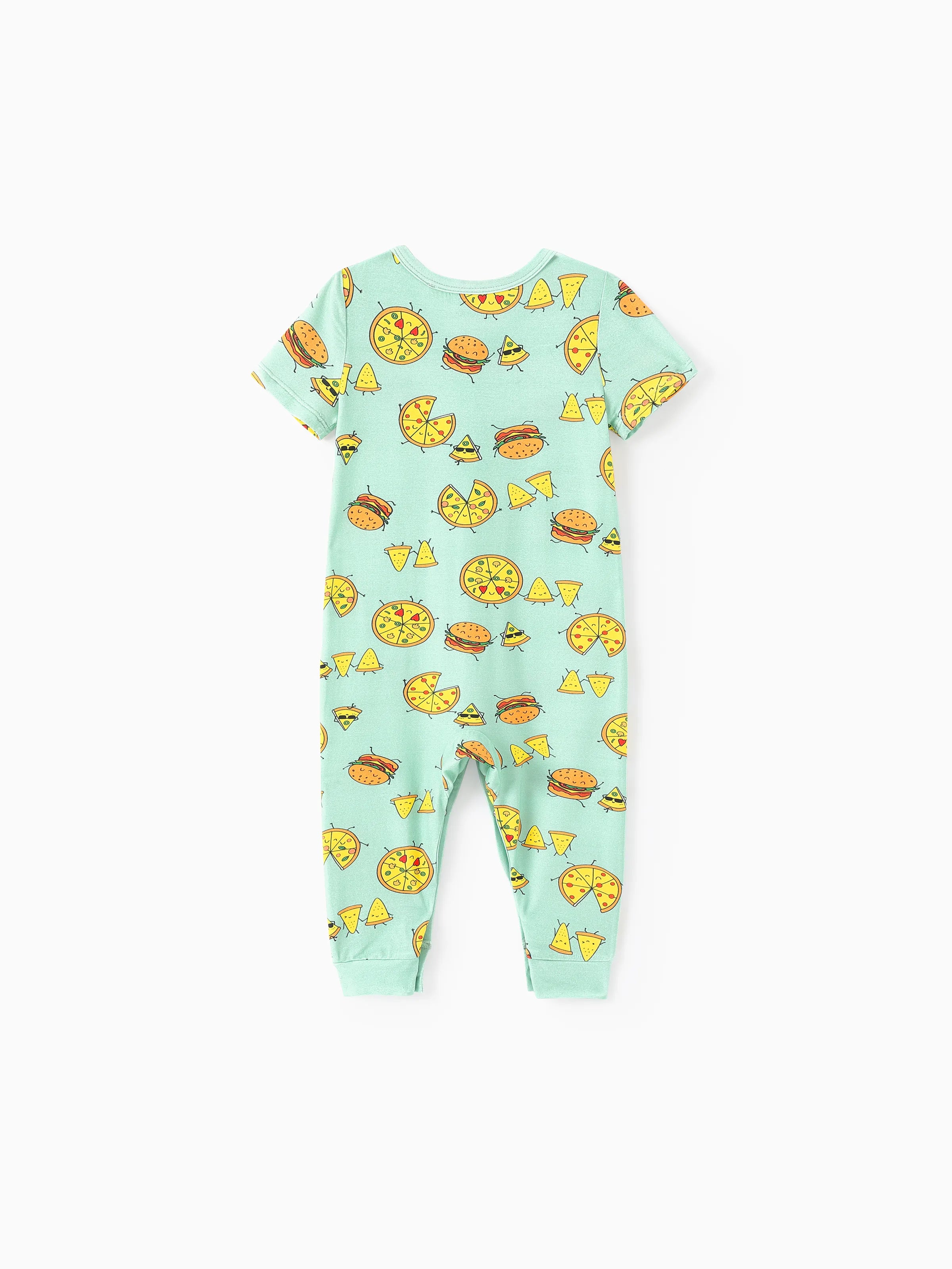 Bamboo Family Mint Green PJs Cute Cartoon Food Theme Print Short Sleeve & Long Pants Sleepwear Matching Pajama set (Snug-Fitting for Children) Light Blue