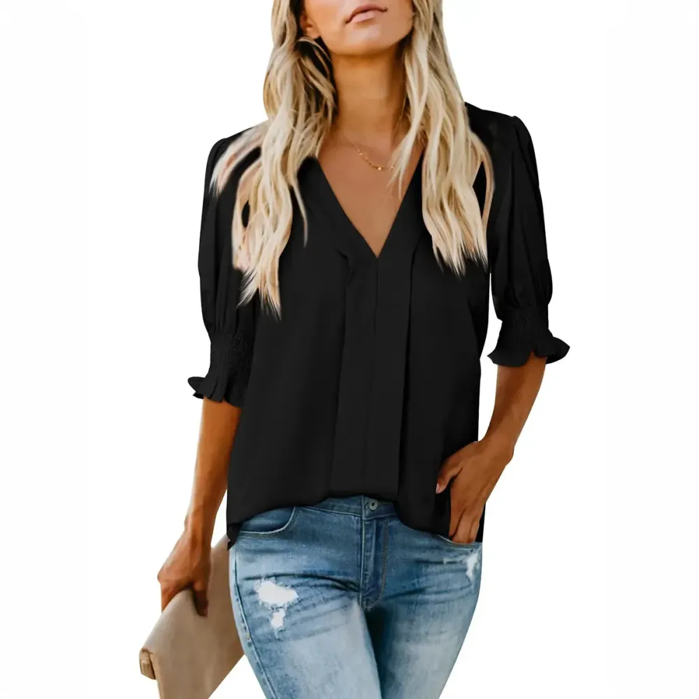 Womens Graphic Solid V Neck T Shirts Tops Casual Ruffle Short Sleeve Blouses Boho Floral