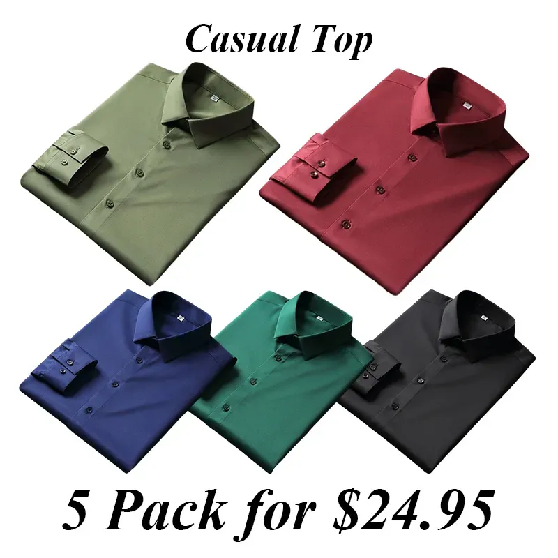 2025 New Elastic Silk White Shirt Men'S Long Sleeve Iron-Free Solid Color Breathable Casual Slim Business Men'S Shirt