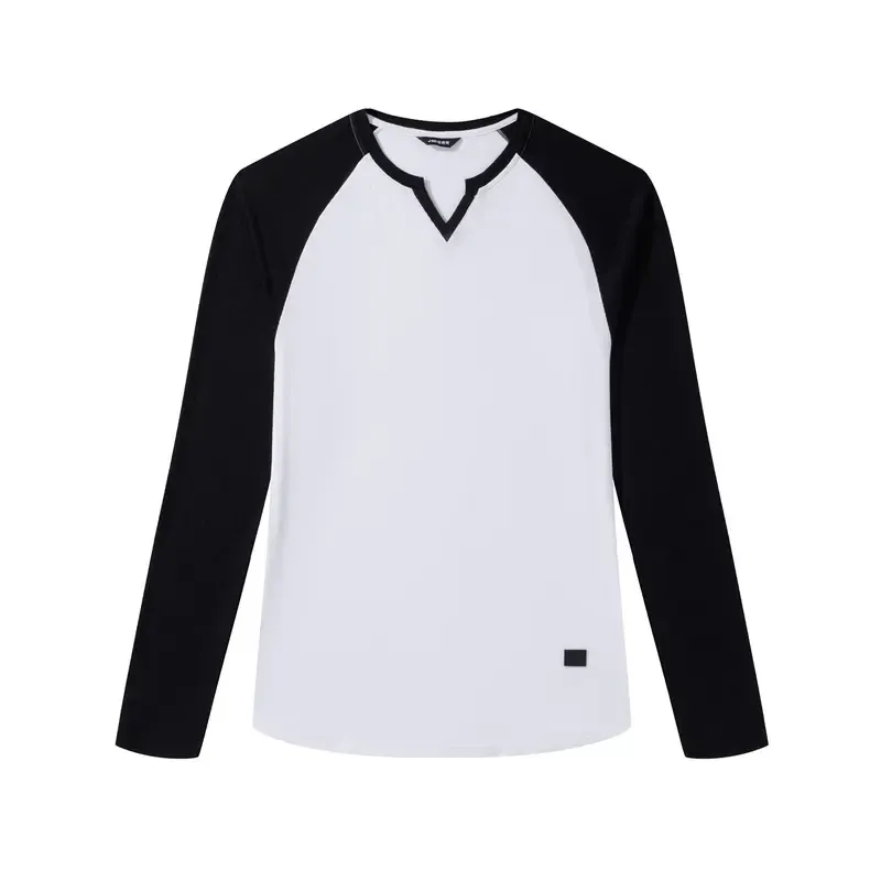 Mens Long Sleeve Muscle T Shirts Casual V-Neck Longline Ribbed Tee Shirts