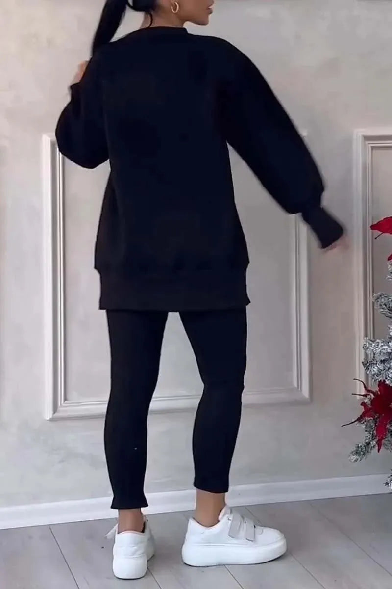 Ladies' Irregular Print Sweatshirt and Leggings Set