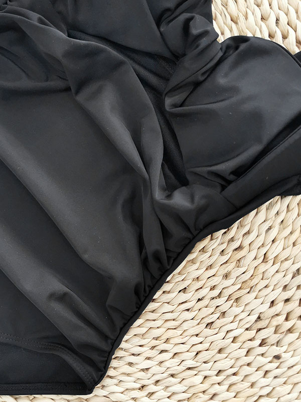 Padded Bowknot Hollow Solid Color One-Piece Swimwear