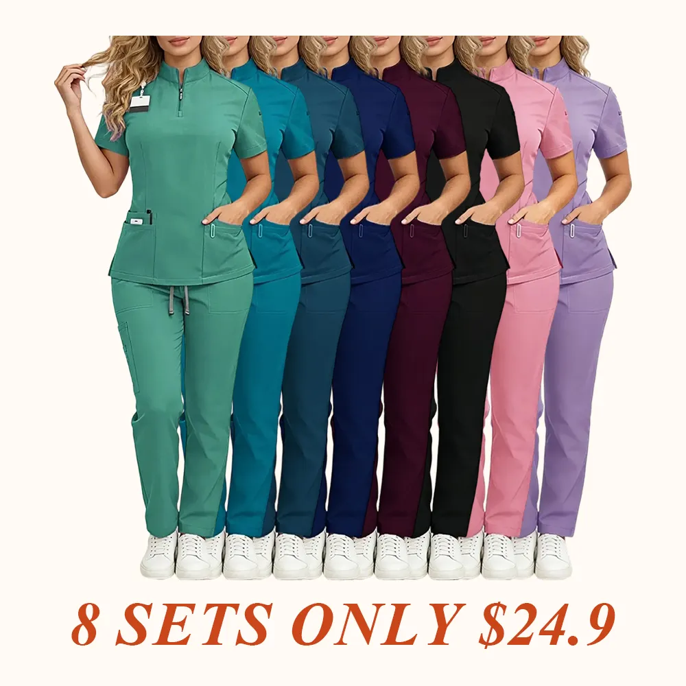 Ladies Healthcare Scrub Set with Multi-Pockets, Breathable Quick-Dry Wrinkle-Resistant Fabric