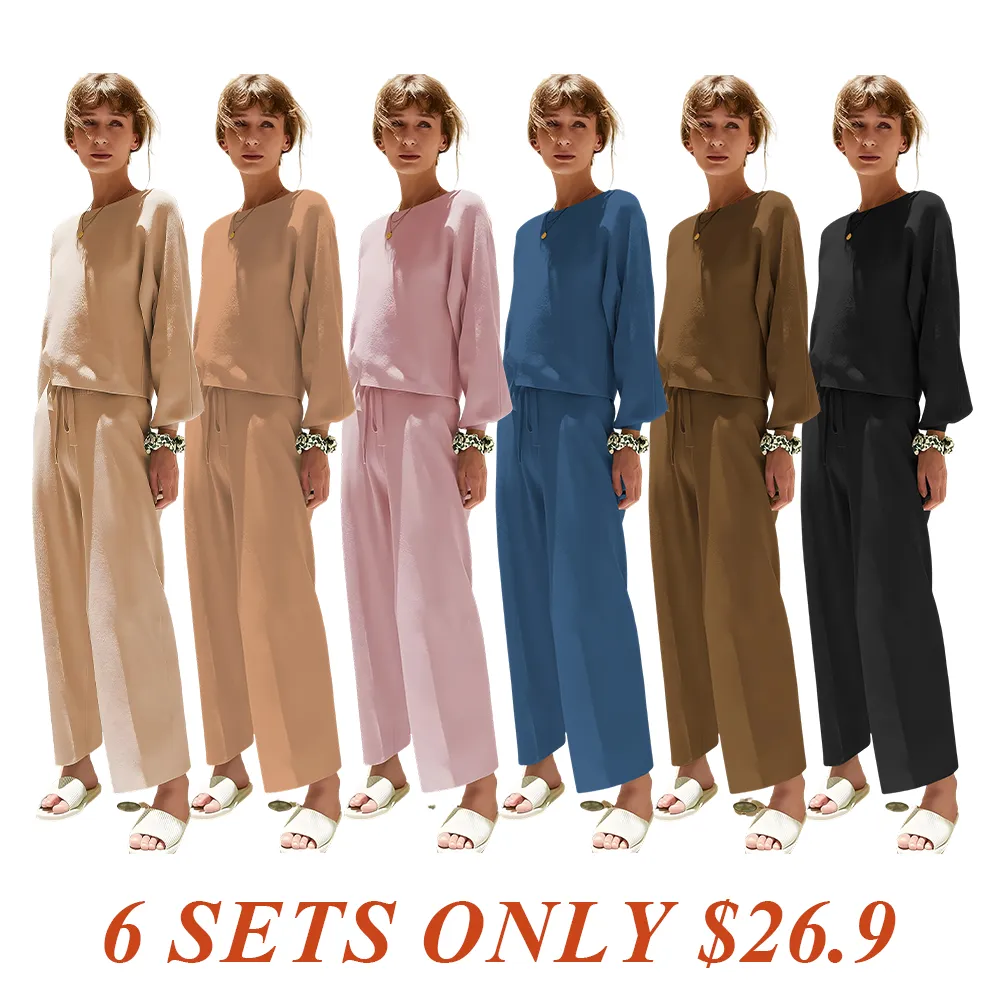 Womens Fall Winter Casual Solid Knitted 2 Piece Sets Long Sleeve Hoodie