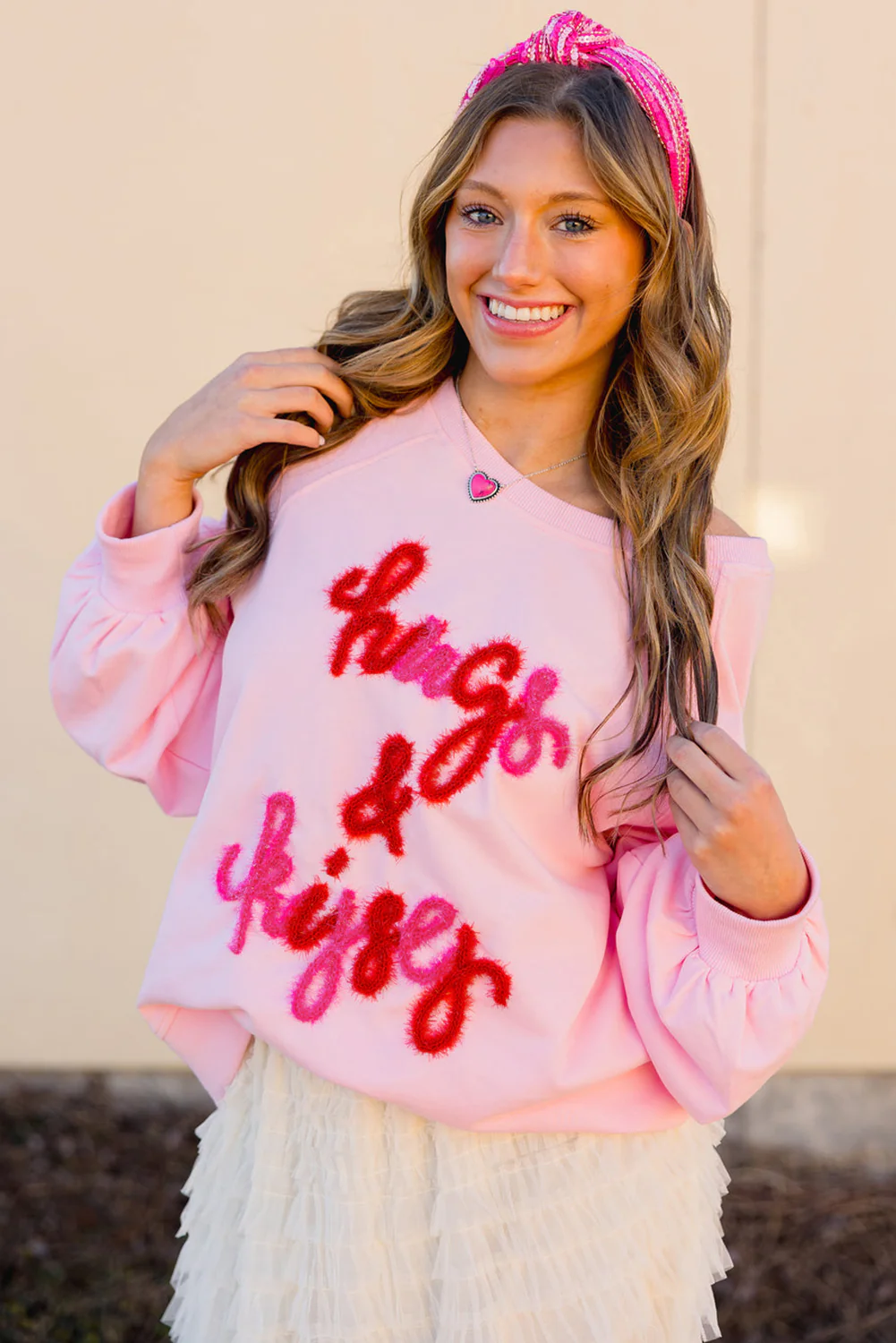 Hugs and Kisses Pop Up Embroidered Raglan Sleeve Sweatshirt